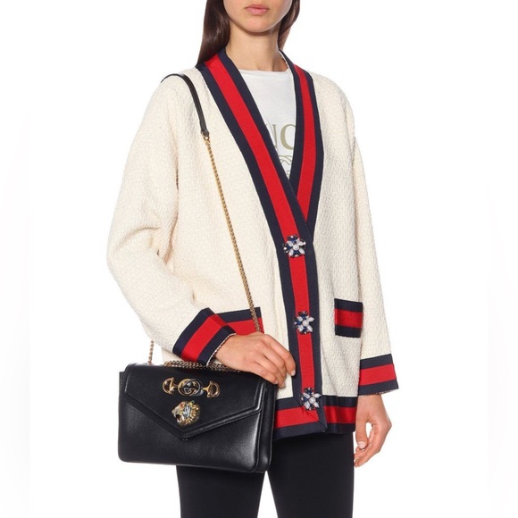 ✨Gucci Rajah Chain Shoulder Bag Leather Medium Blue Handbag Bag - Picture 5 of 16